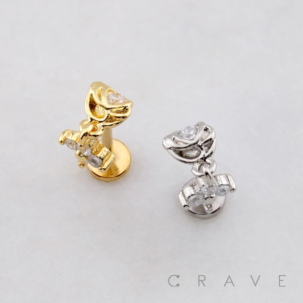 CZ ROSE DANGLE MULTI CZ FLOWER CLOVER THREADLESS (PUSH IN) 316L SURGICAL STEEL LABRET SET